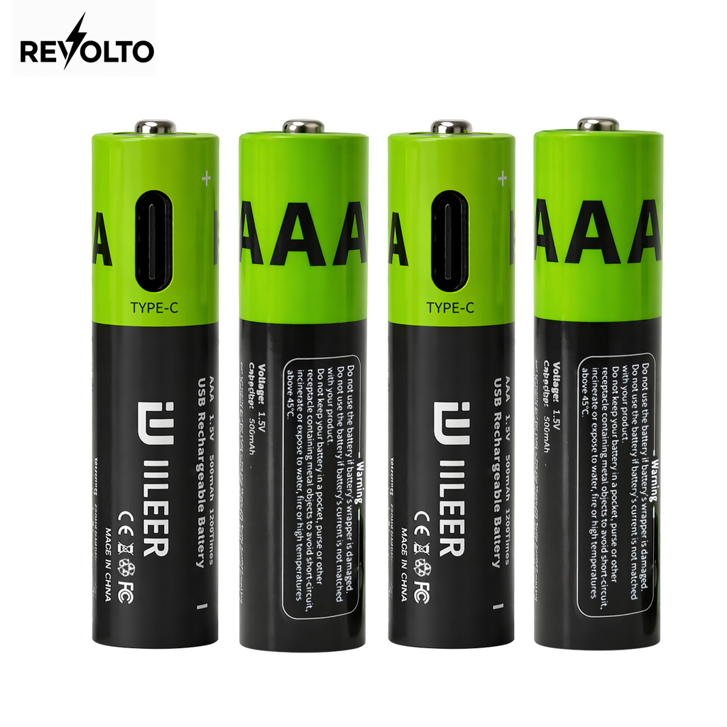 Revolto AAA Rechargeable Batteries – 4 Pack (USB-C)
