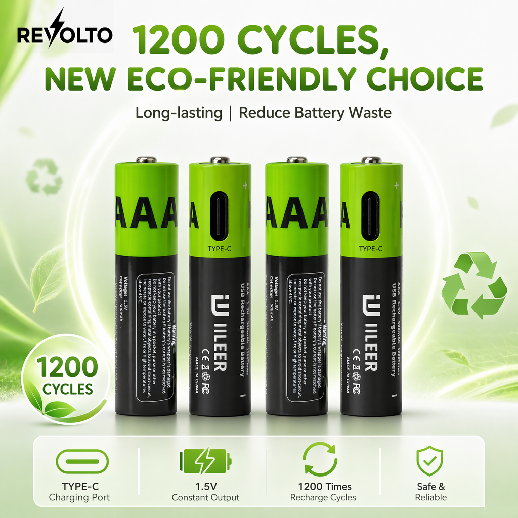 Revolto AAA Rechargeable Batteries – 4 Pack (USB-C)