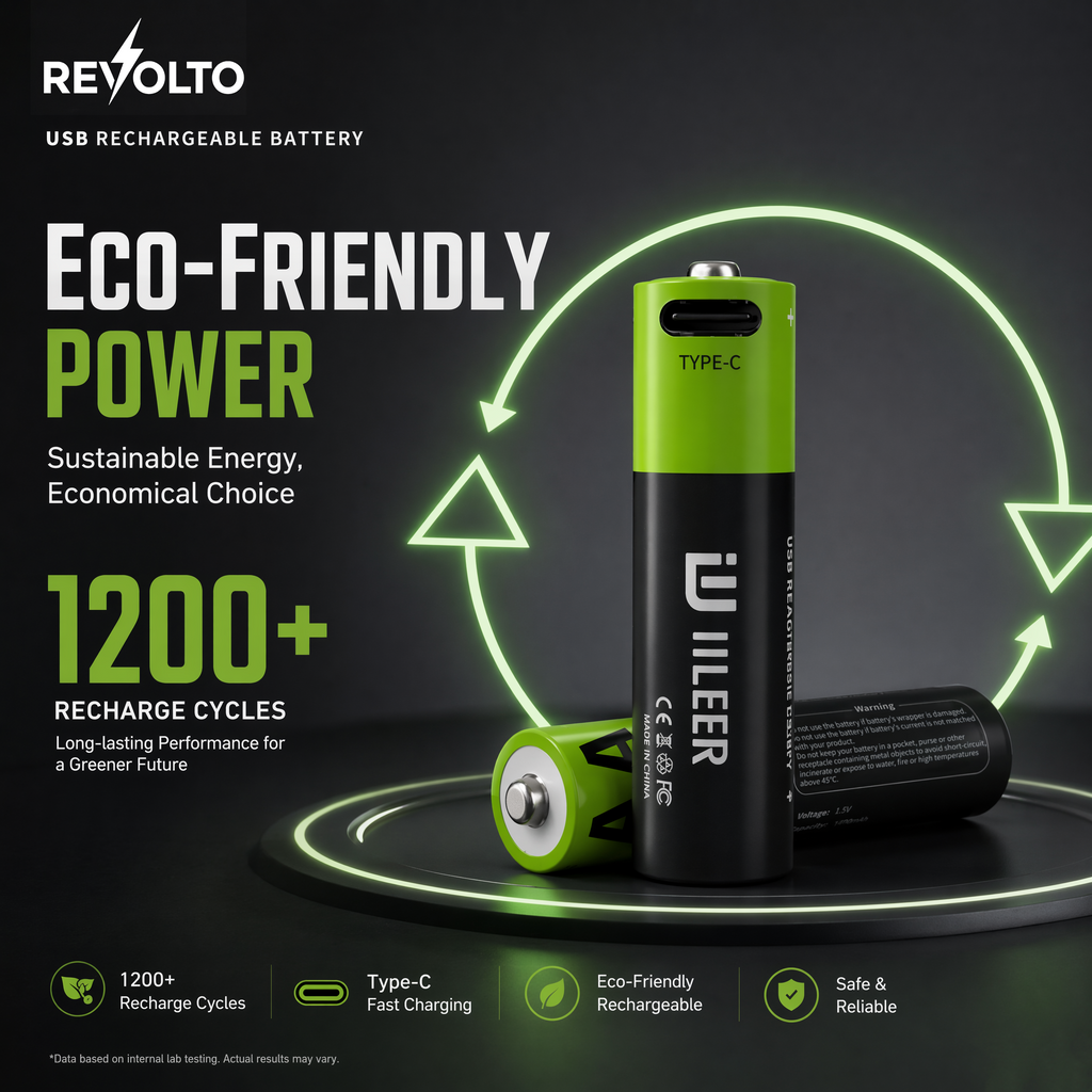 Revolto AA Rechargeable Batteries – 4 Pack (USB-C)