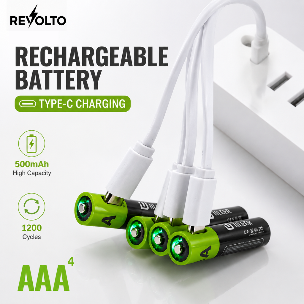 Revolto AAA Rechargeable Batteries – 4 Pack (USB-C)