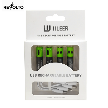 Revolto AAA Rechargeable Batteries – 4 Pack (USB-C)
